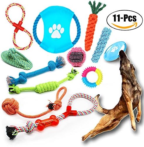 YOCZOX 11Pcs Pet Rope Toys, Durable Cotton Rope Pet Chew Toys Set, Teeth Cleaning Toys, Non-toxic Material Vibrant Colors Attractive Design for Puppy Small Medium Dogs