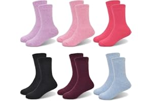 GENTABY Girls Thermal Socks Boys Kids Warm Winter Socks Toddler Cosy Pink Purple Black Socks Ideal for Winter Activities Boots Socks 6 Pairs 1-14 Years
