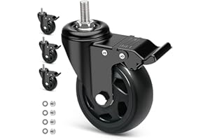 RRIUTO Ruote per Carrello con Perno Filettato M12x1,75x30mm, 125MM Rotelle per Mobili con Freno, Ruote Girevoli Rotazione a 360° e Antigraffio, 4 Rotelle per Carichi Pesanti Capacità 650KG