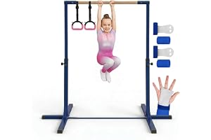 Gym Bar® Kids Gymnastics Bar Blue 13 Levels with Pink Gym Rings