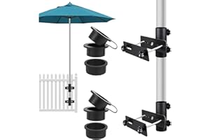 SLIIMU Umbrella Stand for Deck Railing, Patio Umbrella Holder Clamp Outdoor, Adjustable Deck Parasol Mount Bracket, Metal Balcony Parasol Base Clip on Fences, Courtyard, Balcony, Porch (Black)