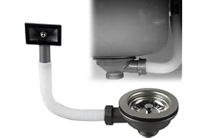 WIYETY 114mm Edelstahl Siebkorbventil mit Überlauf, Spülenablauf Spülen-Siebkorbventil, Edelstahl Küchenspüle Siebkorb mit Rechteck Schnittstelle, Spülbecken Ablaufgarnitur für Küche, Bad