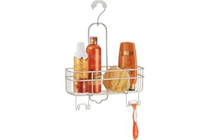 mDesign étagère douche – étagère pratique – installation facile – étagère de rangement de douche en métal – étagère de douche à suspendre – argenté mat