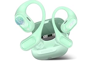 QXUFV Ecouteurs Bluetooth sans Fil, Open-Ear Sport Ecouteurs Bluetooth 5.4, Basses Profondes, Appel HD ENC, 50H d'Autonomie avec Écran LED, Étanchéité IP7 avec Running Sport, Ajustement Confortable