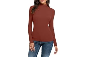 IQYU Camiseta interior de manga larga para mujer, manga larga, cuello alto, suave, elástica, ligera, térmica, de esquí y térmica, camiseta básica de corte ajustado, cuello alto