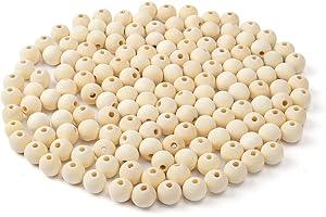 PACKRA 150 Stück,16mm Holzperlen Natur für Makramee, Holzkugeln mit loch, Runde Holzperlen zum auffädeln für DIY Dekorationen Schmuck