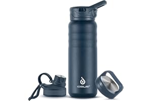 IDEUS Vacuum Insulated Water Bottle, Stainless Steel Double Wall Flask Metal Sports Canteen with Leak-Proof Screw Cap (Navy Blue, 24oz (710ml))