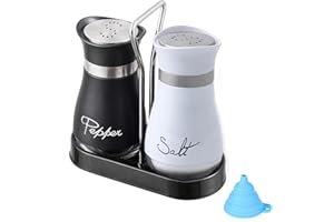 CANGCANG Salero y Pimentero de Acero Inoxidable,Saleros de Mesa,Saleros de Cocina, Dispensadores de Sal y Pimienta para Restaurante Cocina Barbacoa (Negro+Blanco)