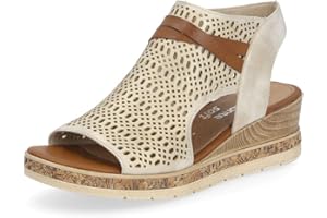 Remonte D3075 beżowe złote laserowo wycięte sandały na koturnie z wysokim przodem