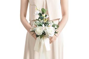 ‎LING'S MOMENT Ling's moment Künstliche Blumen Weißer Brautjungfernstrauß, Weiße & Salbei Hochzeitsblumensträuße für Brautjungfern, 7 Zoll Brautsträuße für Brautjungfern, Hochzeit, Zeremonie, Jubiläum, etc