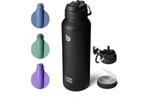 BOTTLEBOTTLE BOTTLE BOTTLE Borraccia termica con cannuccia, in acciaio inox, con manico, per sport all'aria aperta, per pillole, 1,18 l, colore: nero