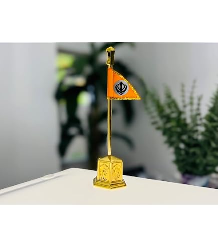 Nishan Sahib Flagge Mit Khanda Sahib – Metall-Statuette 10 Cm, Für Auto-Armaturenbrett, Heimtempel Oder Tisch