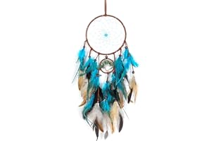 JIAKALAMO Dream Catcher, Blue Tree of Life with Feathers Dreamcatcher Wall Decor Indians Traditional Circular Net Hanging Decor for Home, Bedroom(Blue)