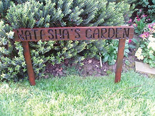 Personalised handmade pre assembled wooden 70mm high walnut stained garden sign