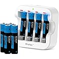 Kratax Rechargeable AAA Lithium 1.5V Batteries-Full Recharged 8-Pack with 1H Fast Charger for Household Office Device,1100mWh High-Capacity Long-Lasting,1600Cycles,Constant Output(8AAA+1Charger)