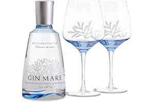 Gin Mare Mediterranean Gin - Double Pack Glass - 700 ml, 2 Bicchieri ballon di cristallo. Set perfetto per Gin & Tonic e cocktail