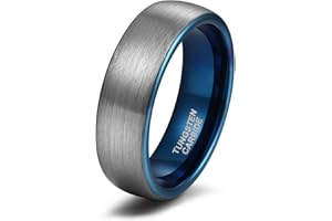 Titaniumcentral 6mm 8mm Damen Herren Wolfram Ring Ehering Hochzeitsband Trauringe Pinsel Silber mit Schwarz Blau