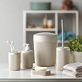 Alesta Banyo Seti, &Ccedil;&ouml;p Kovası, Sıvı Sabunluk, Diş Fır&ccedil;alık, Sabunluk ve Tuvalet Fır&ccedil;ası, 5 Par&ccedil;a (Krem)