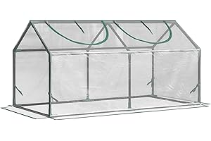 Outsunny Serre de Jardin, Mini Serre, 2 fenêtres zippées et enroulables, Couverture en Plastique, Cadre en Acier, 120 x 60 x 60 cm, Transparent
