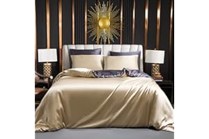 Luofanfei Satin Bettwäsche 135x200cm 4teilig Braun Gold Glänzend Seide Glatt Wende Bettwäsche Glanzsatin Luxus Uni Golden Graue Muster Bettbezüge Set mit Reissverschluss und Kissenbezüge 80x80 cm