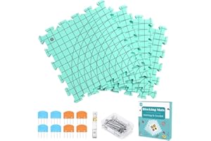 Knitiss 4 PCS Crochet Blocking Mats and Pins Set, 32x32cm Reusable Blocking Mats for Knitting & Crochet, 1.5cm Thick with T-Pins & 8 Blocking Pins