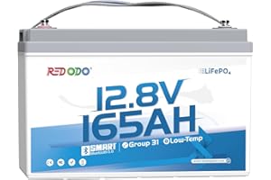 Redodo 12V 165Ah Group31Bluetooth Batterie LiFePO4, BMS 165A, 2112Wh, Batterie Lithium Durée de Vie 1,65 Fois Plus Longue, Idéale pour Camping-Cars, Bateaux