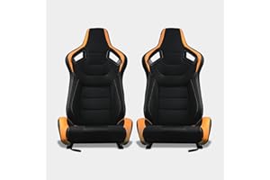 M MODAUTO Modauto N771 Lot de 2 siège pilote+copilote voiture semi-baquet sportif avec rails pour voiture et simulateur de conduite Noir/orange