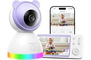 YESIMOM 2K Baby Monitor Video e Audio, Telecamera Bambini Supporto Controllo Tramite Cellulare APP & 5" Monitor, Videocamera Neonato con Luce Notturna, 360° PTZ, Allarmi Pianto e Movimento（8TM-1PZ