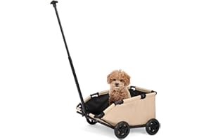 CAMPSOR 4 Wheels Folding Pet Stroller for Small Dogs Cats,Dog Wagon for Small Dogs with Safety Rope,Dog Baby Carriages Travel, Walking, Vet Visits (Khaki)