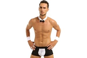 Alvivi Sexy Conjuntos de Lencería para Hombre Disfraz Camarero de Club Tangas Masculinos +Pajaritas+Pulseras Sexy Ropa Interior Calzoncillos