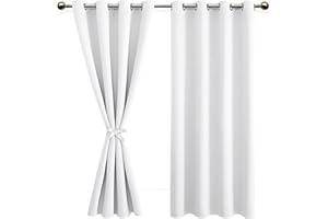 DWCN Greyish White Blackout Curtains with Tiebacks for Bedroom Thermal Insulated Solid Eyelet Curtains for Living Room,2 Panels,55" Wide x 69" Drop