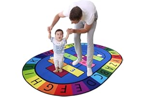USTIDE Vibrant Alphabet Educational Kids Rug Oval 2'6"x3'9" Hopscotch Number Area Rug Themed Children Rug Kindergarten Nursery School Rug