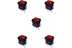 HeyNana Lot de 5 interrupteurs à bascule ronds SPST 3 bornes Lumière rouge 10 A 250 V AC