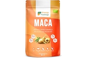 Energy Feelings Maca Andine en Poudre Écologique Péruvienne, Maca Mixte : Rouge, Noir et Jaune, Nutrition Sportive, Végétalien, Sans Gluten, 500g