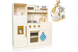 Leomark Cucina giocattolo elegante in Legno interattiva con Luce e Suono Stufa + microonde + Lavello Gioco educativo per Bambini + Frullatore in legno, Dimensioni: 82 x 29 x 89 cm