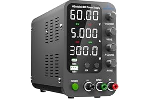 JESVERTY Alimentation CC Variable, 0~60V 0~5A Commutation réglable, Alimentation régulée CC avec Charge Rapide USB et Type-C, Bouton d'encodeur, Interrupteur Marche/arrêt de Sortie, Affichage LED à 4 Chiffres