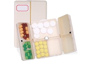 WLLHYF Pilulier de voyage magnétique pliable à 7 compartiments - Pilulier hebdomadaire - Pilulier quotidien - Pour médicaments, huiles de poisson, vitamines (beige)