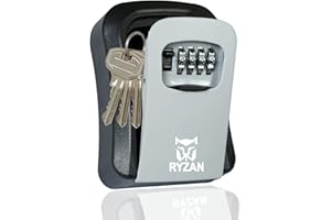 RYZAN Key Safe Box 4 Digit Combination Code Wall-Mounted Heavy Duty High Security Lock Indoor Outdoor Secret Safety Storage Case Hidden Compartment Weatherproof, Silver