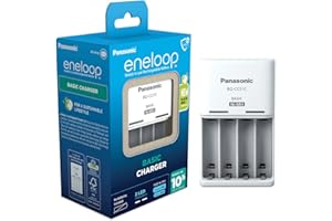 Panasonic eneloop Caricabatterie Basic, per 2 o 4 batterie AA/AAA Ni-MH, con 2 indicatori LED e 6 funzioni di sicurezza
