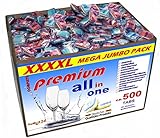 All in One Spülmaschinentabs, geeignet für alle Spülmaschinen und reicht für ca. 500 Waschvorgänge.