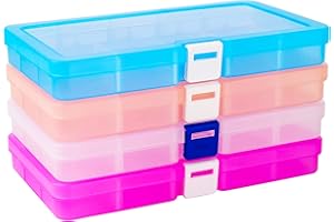 DIFIT Lot de 4 compartiments de rangement pour perles en plastique avec séparateurs réglables - 15 compartiments pour loisirs créatifs, perles, bijoux…