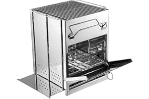 FREIZELT TOMOUNT Camping Stove Foldable Wood Stove 20 * 20 * 27cm with 304 Stainless Steel BBQ Grid and Carrying Bag, Collapsible Portable Compact Stove for Picnic BBQ Camping Hiking Traveling