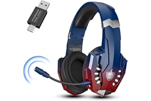 PHOINIKAS Casque Gaming sans Fil pour PC, PS5, PS4, Switch, Casque avec Micro Bruit Environnemental, 7.1 Son Surround, Batterie de 30H, Lumières LED, Oreillettes Respirantes (Bleu Dazzle)