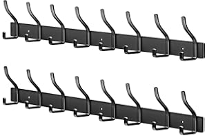 MEIJO Appendiabiti da Parete, Attaccapanni da Muro Attaccapanni da Parete Appendi Accappatoio Bagno Ingresso Cameretta Cucina (Nero, 8 Ganci 2PCS)