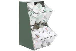 Bokelai Multipurpose Storage Organiser with 2 Open Drawers Coffee Pod Holder Storage Box for Tea Bags Capsules Creamer K Cup Suitable for Various countertops Vintage Green