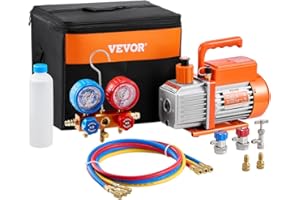 VEVOR 3.5 CFM AC Vacuum Pump & Pressure Gauge Kit, Single Stage Rotary Vane HVAC Air Vacuum Pump, A/C Refrigerant Distribution Manometer Kit for Refrigerant R134a, R12, R22, R502a, R410A, R404, R407C
