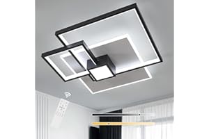 Toolight Plafond LED Salon, Plafonnier LED Carré Dimmable, Lustre Chambre Moderne 53W 5960LM, Luminaire Plafonnier avec Télécommande, Lampe de Plafond per Salon Chambre Cuisine, Noir, 47cm