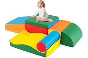 HOMFME Parcours Motricité Bébé, Ensemble de 7 Pièces avec Blocs Mousse EPE & Simili Cuir, Multi-Couleur Module Motricité Bébé pour Grimper & Glisser, Jouets Montessori pour Enfants d'Âge Préscolaire