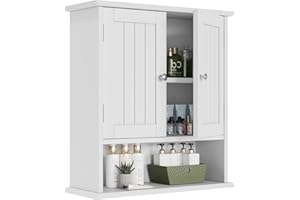 ‎SMUXEE Smuxee Weißer Badezimmerkabinett Wandmontage mit 2 Türen & 5 verstellbaren Regalen, Medizinschrank für Engen Raum, Over-The-Toiletten-Schrank für Badezimmer/Waschküche/Küche