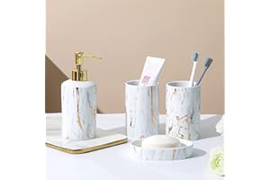 GIBZ Set di Accessori da Bagno in Ceramica da 4 pezzi in Stile Moderno Set di Accessori da Appoggio di Lusso Portasapone, Portaspazzolino, Dispenser di Sapone, Bicchiere da Bagno Bianco